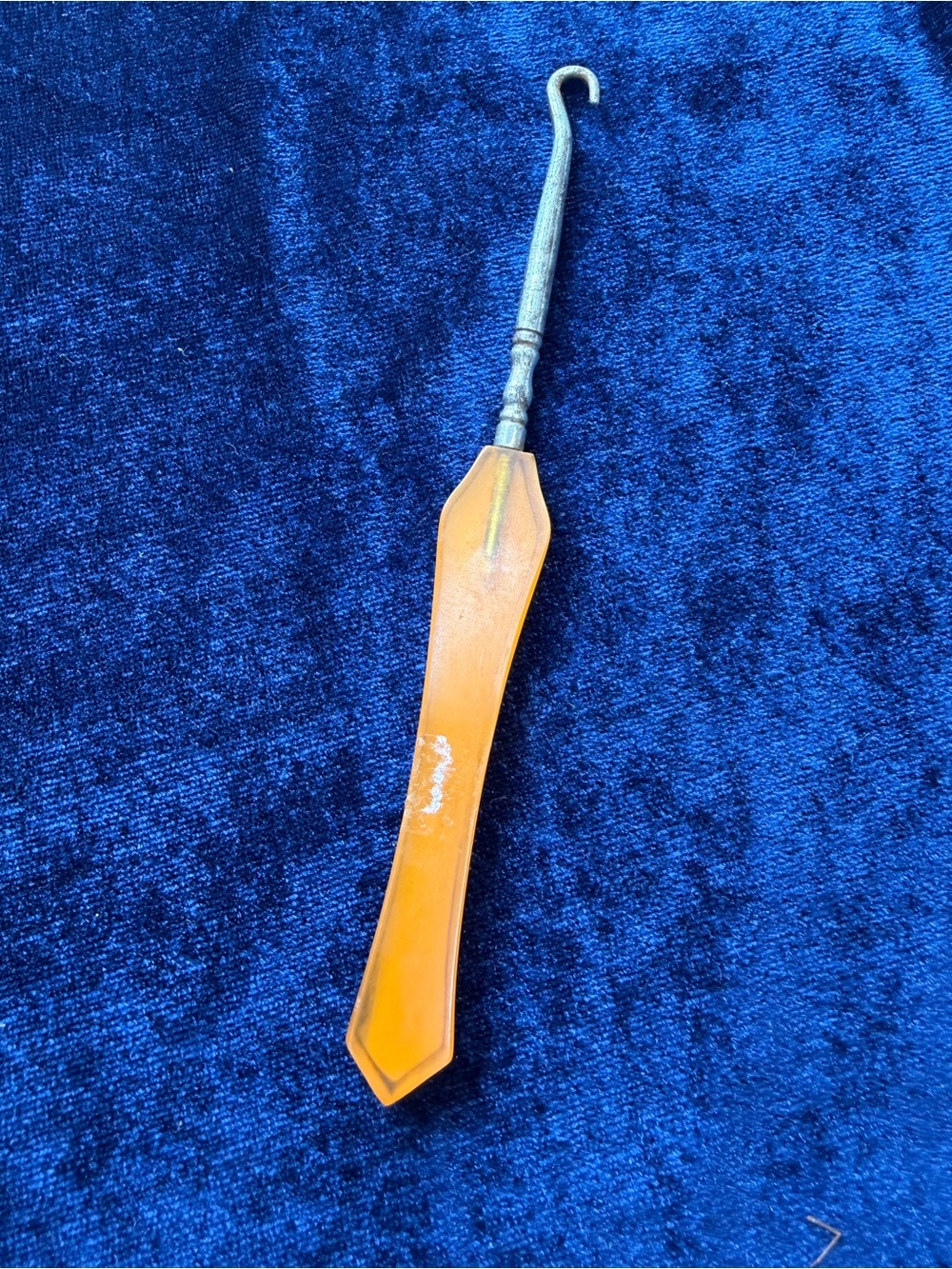 Vintage Button Bakelite Handle Butterscotch Hook
